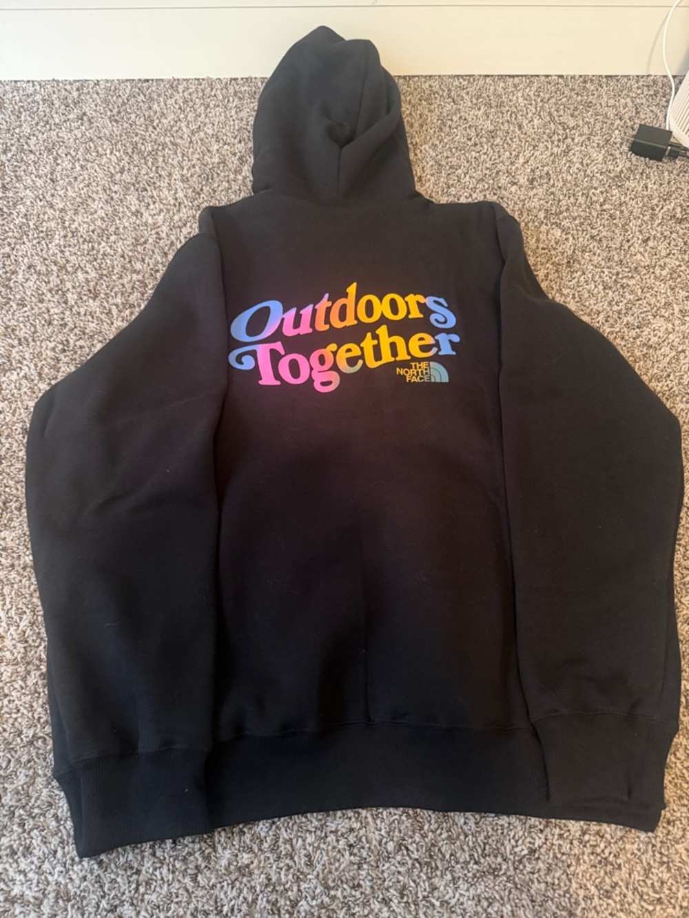 The North Face Black Hoodie with Multicolor 'Outdoors Together' Graphic